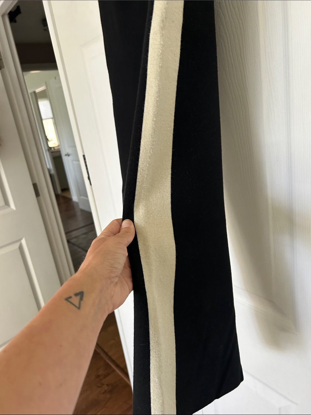 Spiritual Gangster-Black Wide-Leg Sweater Pants with Cream Side Stripe
